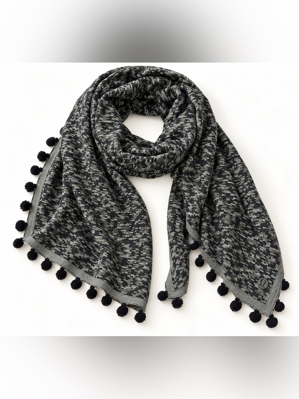 lululemon athletica Black & Gray Pom-Pom Knit Wrap